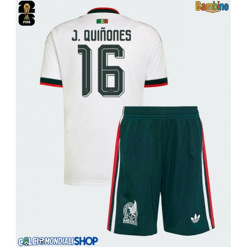 Maglie da calcio Messico Julian Quinones #16 Seconda Maglia Bambino Mondiali 2026  Manica Corta + Pantaloni corti)